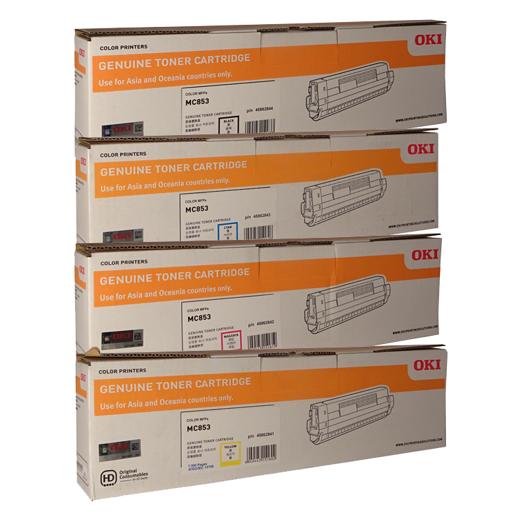 A Set Genuine Oki 45862841 - 45862844 BK/C/M/Y Toner Cartridges
