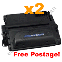 2 x Compatible HP 38A (Q1338A) Black Toner Cartridge Free Postag