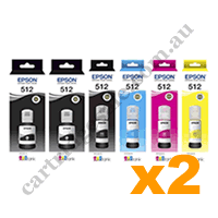 4 x Genuine Epson T512 B + 2 x T512 PB/C/M/Y EcoTank Ink Bottles