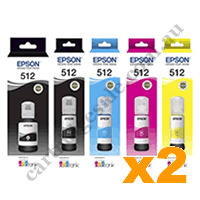 2 Sets Genuine Epson T512 B/PB/C/M/Y EcoTank Ink Bottles