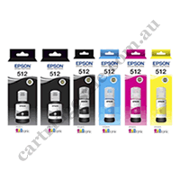 2 x Genuine Epson T512 B + 1 x T512 PB/C/M/Y EcoTank Ink Bottles