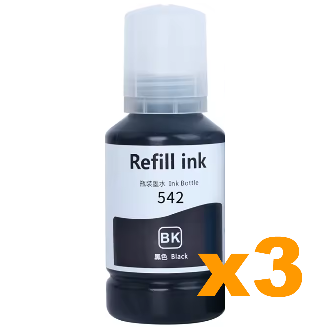 3 x Compatible Epson T542 EcoTank Black Ink Bottles