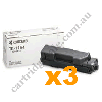 3 x Geunine Kyocera TK1164 Black Toner Cartridge