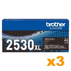 3 x Genuine Brother TN2530XL High Yiled Black Toner Cartridge