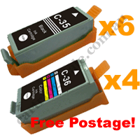 6 x Compatible PGI35BK + 4 x Compatible CLI36C Combo