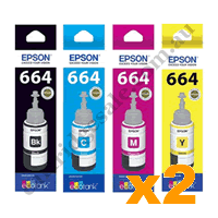 2 Sets Genuine Epson T664 B/C/M/Y EcoTank Ink Bottles