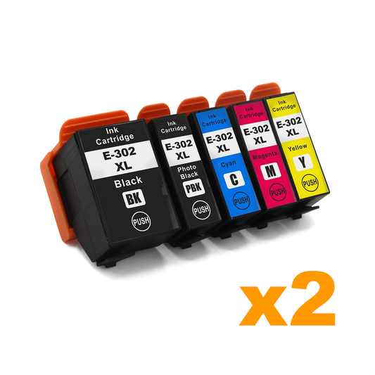 2 Sets Compatible Epson 302XL Ink Cartridges BK/PBK/C/M/Y