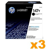 3 x Genuine HP W1470Y (147Y) Black Toner Cartridge