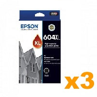 3 x Genuine Epson T10H1/604XL High Yield Black Ink Cartridge
