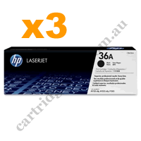 3 x Genuine HP 36A (CB436A) Black Toner Cartridge