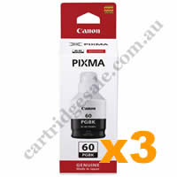 3 x  Genuine Canon GI60PGBK Black Ink Bottle