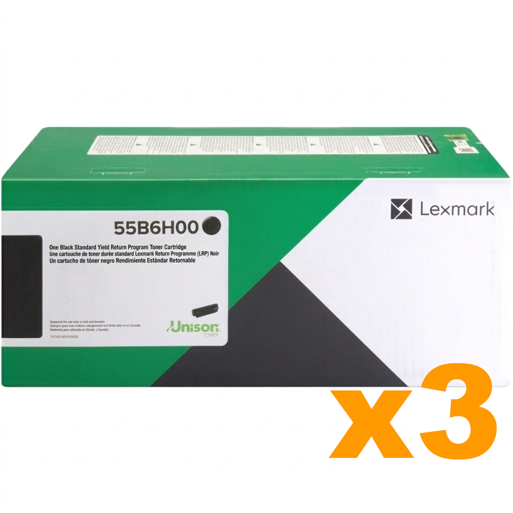 3 x Genuine Lexmark 55B6H00 HY Black Toner Cartridge