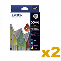 2 Sets Genuine Epson 604XL High Yield Ink Cartridges BK/C/M/Y