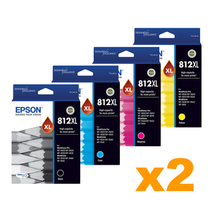 2 Sets Genuine Epson 812XL High Yield Ink Cartridges BK/C/M/Y