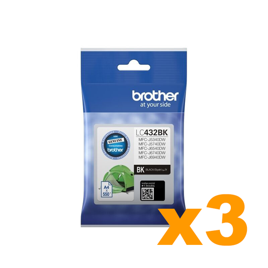 3 x Genuine Brother LC432BK Black Ink Cartridge