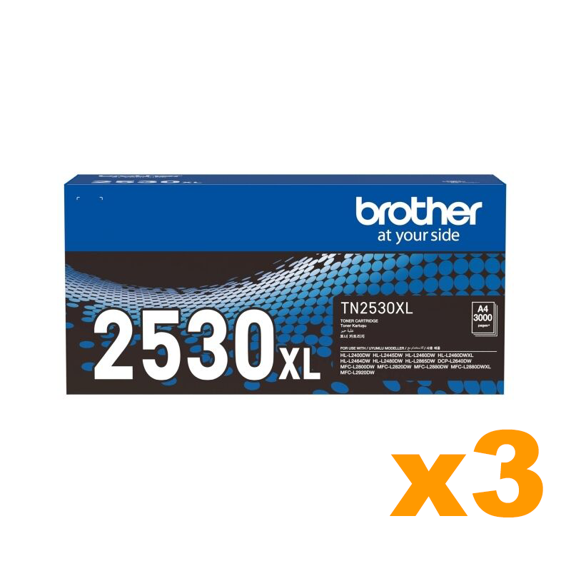 3 x Genuine Brother TN2530XL High Yield Black Toner Cartridges