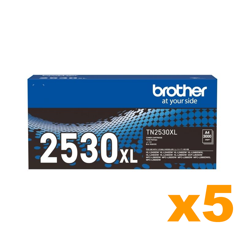 5 x Genuine Brother TN2530XL High Yield Black Toner Cartridges