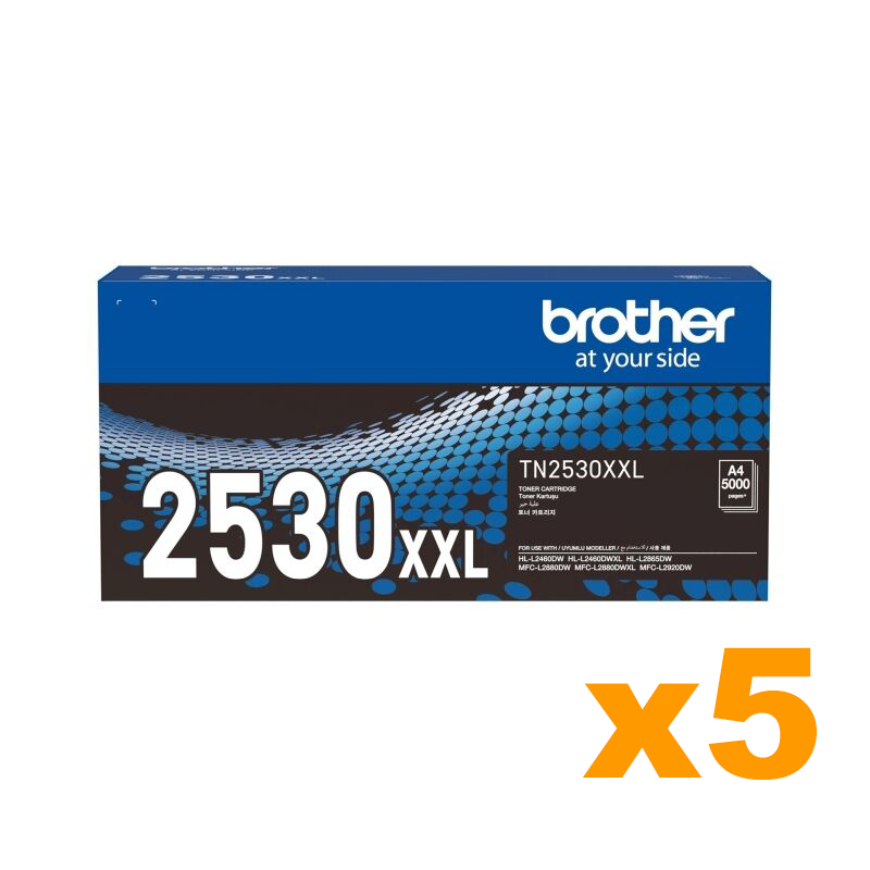5 x Genuine Brother TN2530XXL Super High Yield Black Toner Cartridges