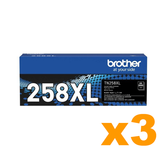 3 x Genuine Brother TN258XLBK High Yield Black Toner Cartridge