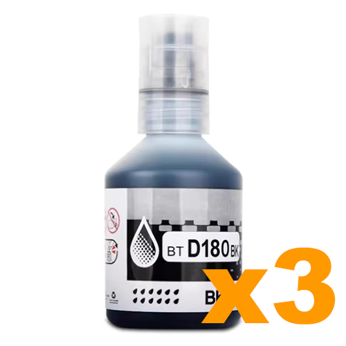 3 x Compatible Brother BTD180BK Black Ink Bottles