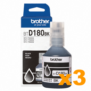 3 x Genuine Brother BTD180BK Black Ink Bottles