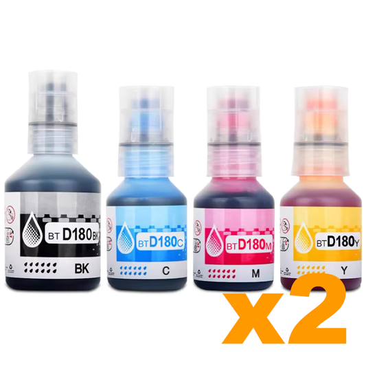 2 Sets Compatible Brother BTD180 Ink Bottles BCMY