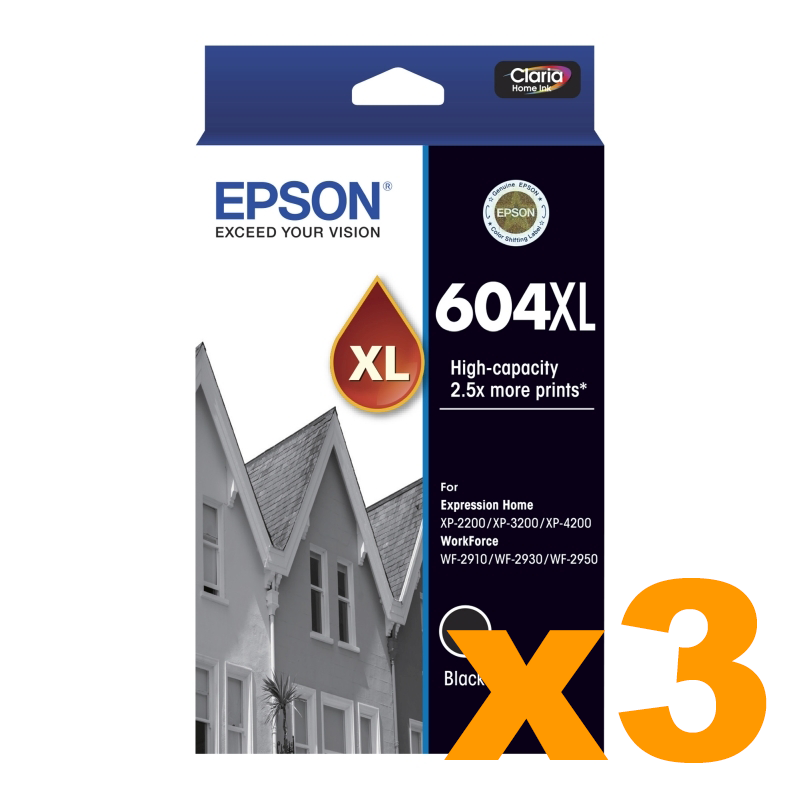 3 x Genuine Epson T10H1/604XL High Yield Black Ink Cartridge