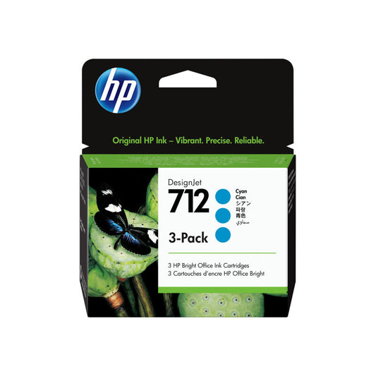 Genuine HP 712 Cyan Ink Cartridge 3 Pack 29ml each 3ED77A
