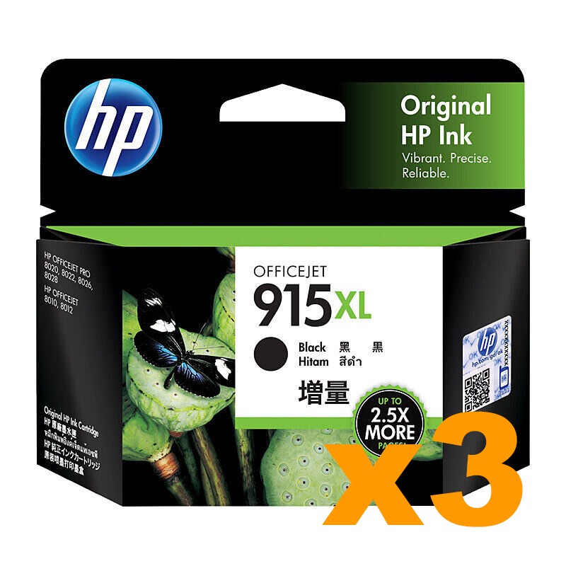 3 x Genuine HP 915XL Black 3YM22AA Ink Cartridge
