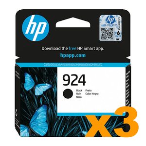 3 x Genuine HP 924 Black (4K0U6NA) Ink Cartridge