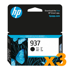 3 x Genuine HP 937 Black (4S6W5NA) Ink Cartridge