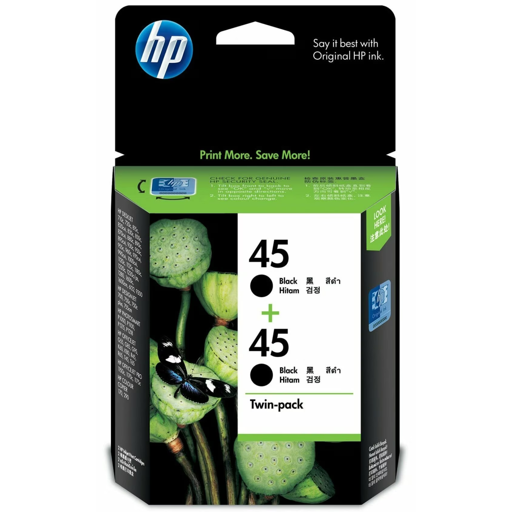 Genuine HP 45 Black Ink Cartridge Twin Pack CC625AA