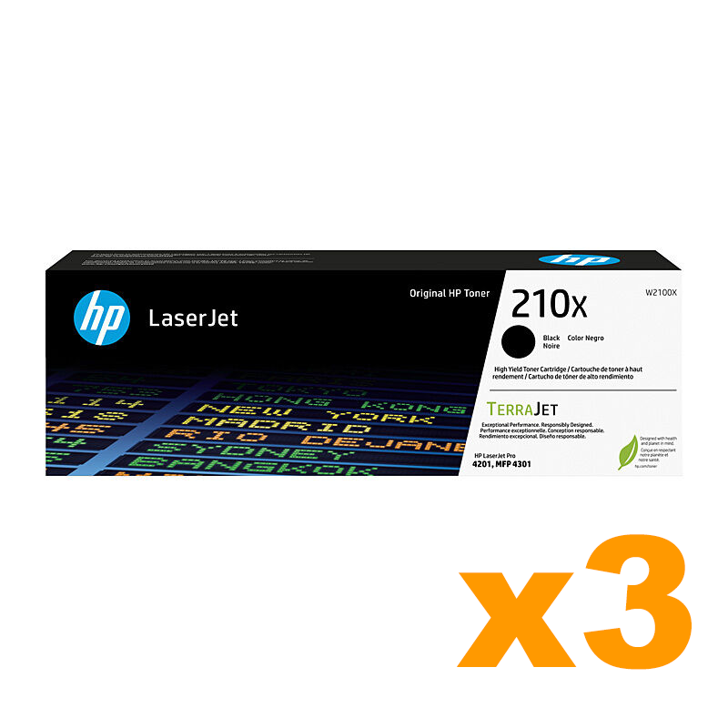 3 x Genuine HP 210X Black W2100X Toner Cartridge