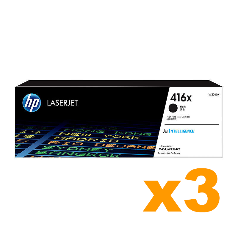 3 x Genuine HP W2040X (416X) High Yield Black Toner Cartridge