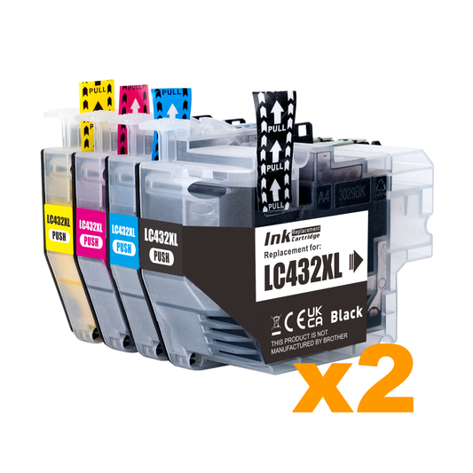 2 Sets Compatible Brother LC432XL BK/C/M/Y Ink Cartridges