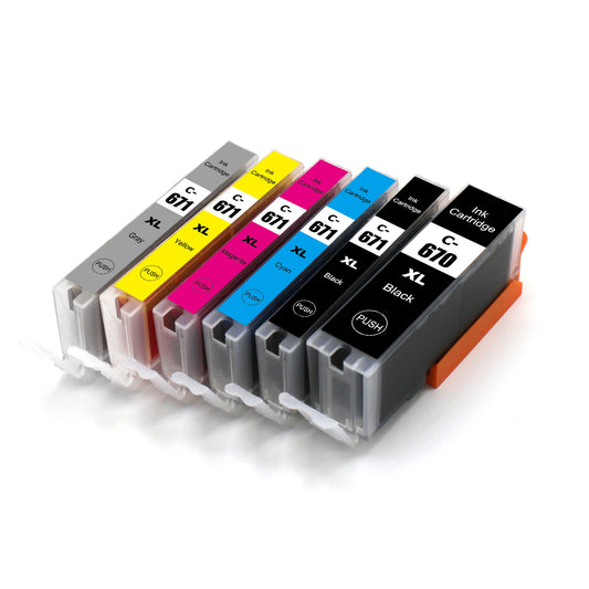 Any 6 Compatible Canon PGI670XLBK CLI671XLBK/C/M/Y/GY Ink Cartri