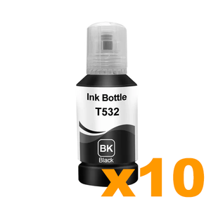 10 x Compatible Epson T532 EcoTank Black Ink Bottles