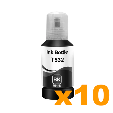 10 x Compatible Epson T532 EcoTank Black Ink Bottles