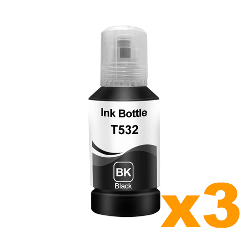 3 x Compatible Epson T532 EcoTank Black Ink Bottles