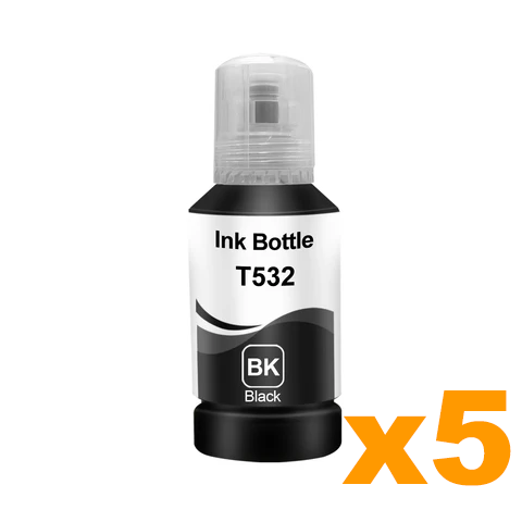 5 x Compatible Epson T532 EcoTank Black Ink Bottles