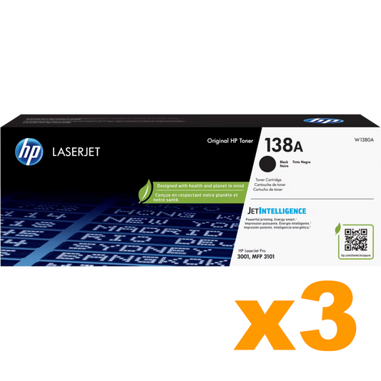 3 x Genuine HP W1380A (138A) Black Toner Cartridge