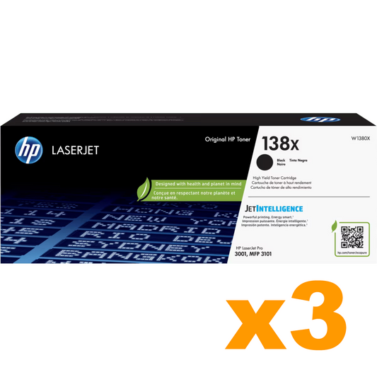 3 x Genuine HP W1380X (138X) Black Toner Cartridge