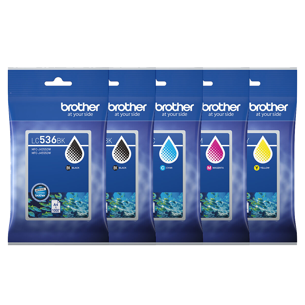 2 Black + 1 x C/M/Y Genuine Brother LC536 Ink Cartridges