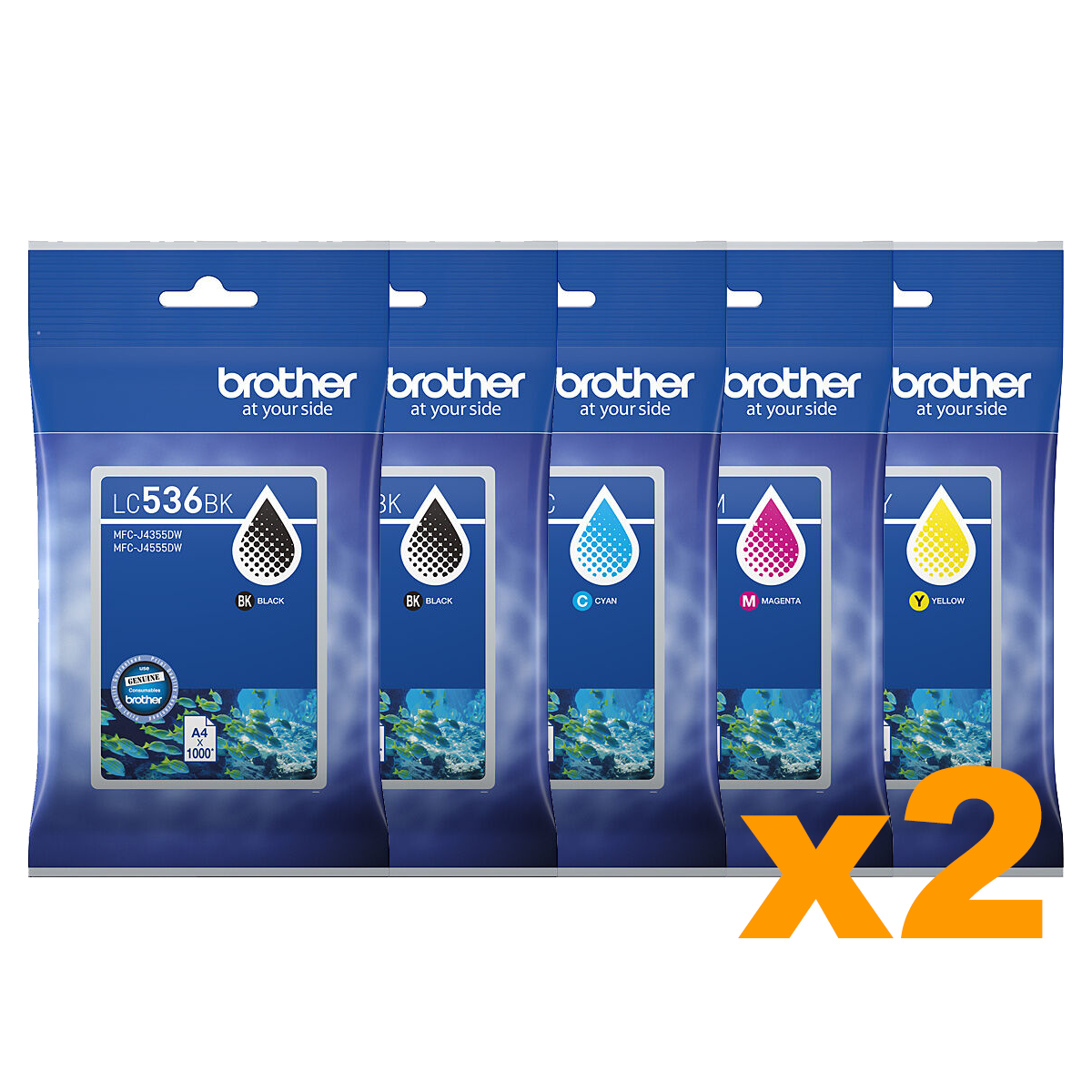 4 Black + 2 x C/M/Y Genuine Brother LC536 Ink Cartridges
