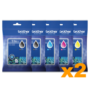 4 Black + 2 x C/M/Y Genuine Brother LC536 Ink Cartridges