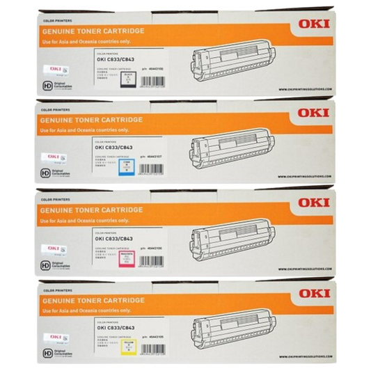 A Set Genuine OKI C833n C833dn Toner Cartridges BCMY