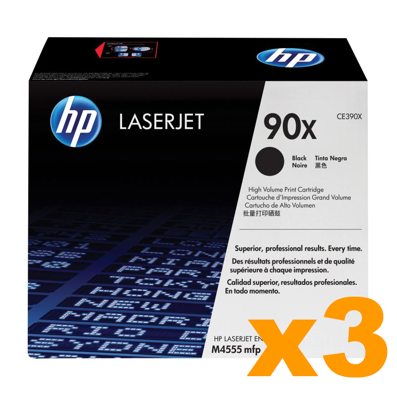 3 x Genuine HP 90X (CE390X) Black Toner Cartridge High Capacity