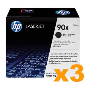 3 x Genuine HP 90X (CE390X) Black Toner Cartridge High Capacity