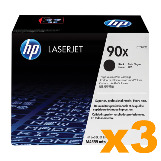 3 x Genuine HP 90X (CE390X) Black Toner Cartridge High Capacity
