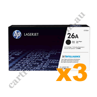 3 x Genuine HP CF226A 26A Black Toner Cartridge